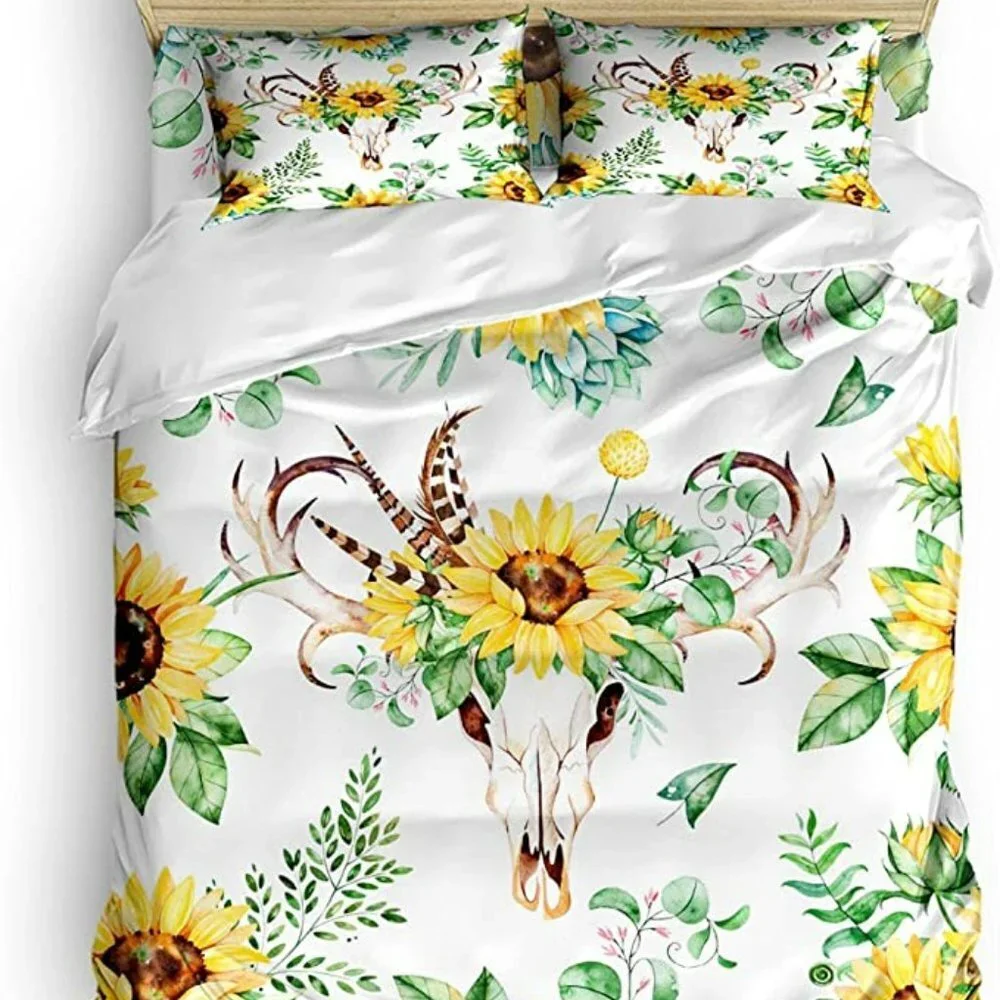 NEW- Size Full Sunflower 3-Piece Duvet Cover Set of Modern Art Decor 79